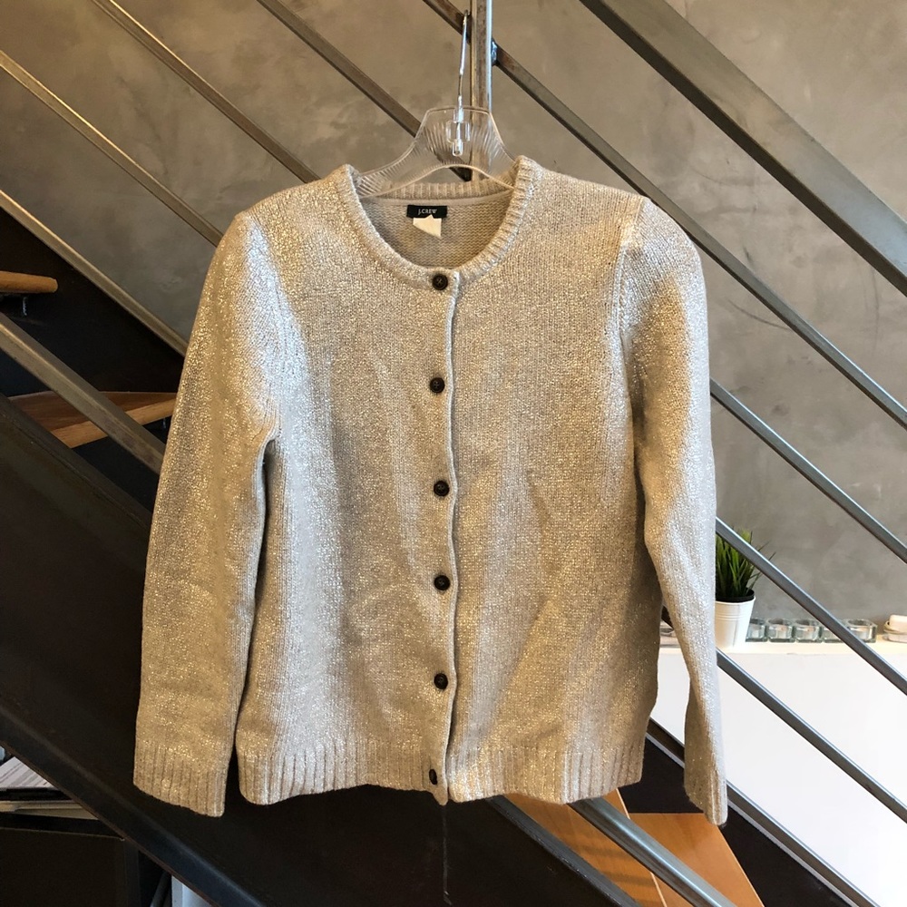 J crew Silver sparkle cardigan M